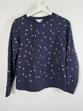Boden Women's XS Navy Gold Metallic Polka Dot Sweatshirt Cotton Crew Neck Casual